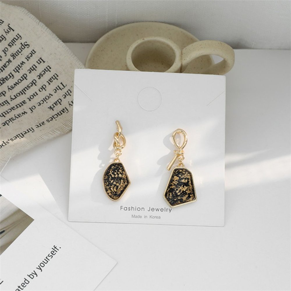 ♠️ NEW Retro Asymmetric Gold & Black Earrings